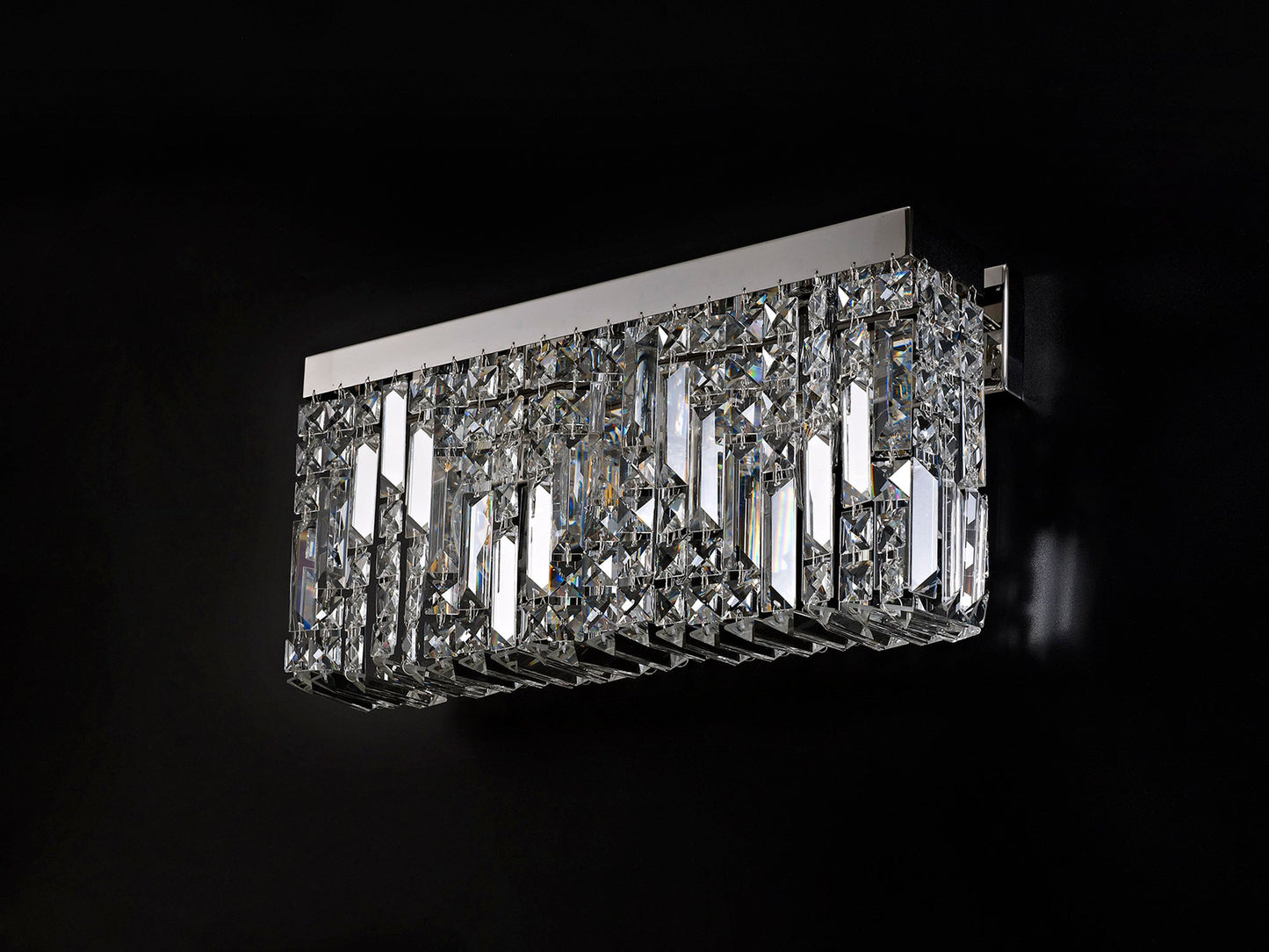 Bollin 50x24cm Rectangular Large Wall Lamp, 3 Light E14, Polished Chrome and Crystal
