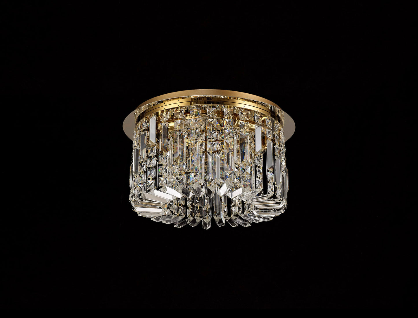 Bollin 45cm Round Flush Chandelier, 5 Light E14, Gold and Crystal