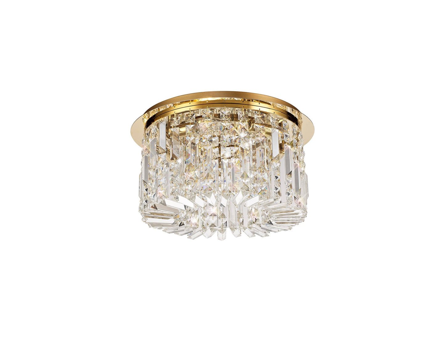 Bollin 45cm Round Flush Chandelier, 5 Light E14, Gold and Crystal