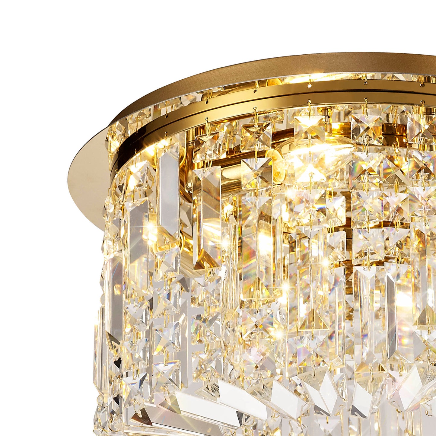 Bollin 45cm Round Flush Chandelier, 5 Light E14, Gold and Crystal