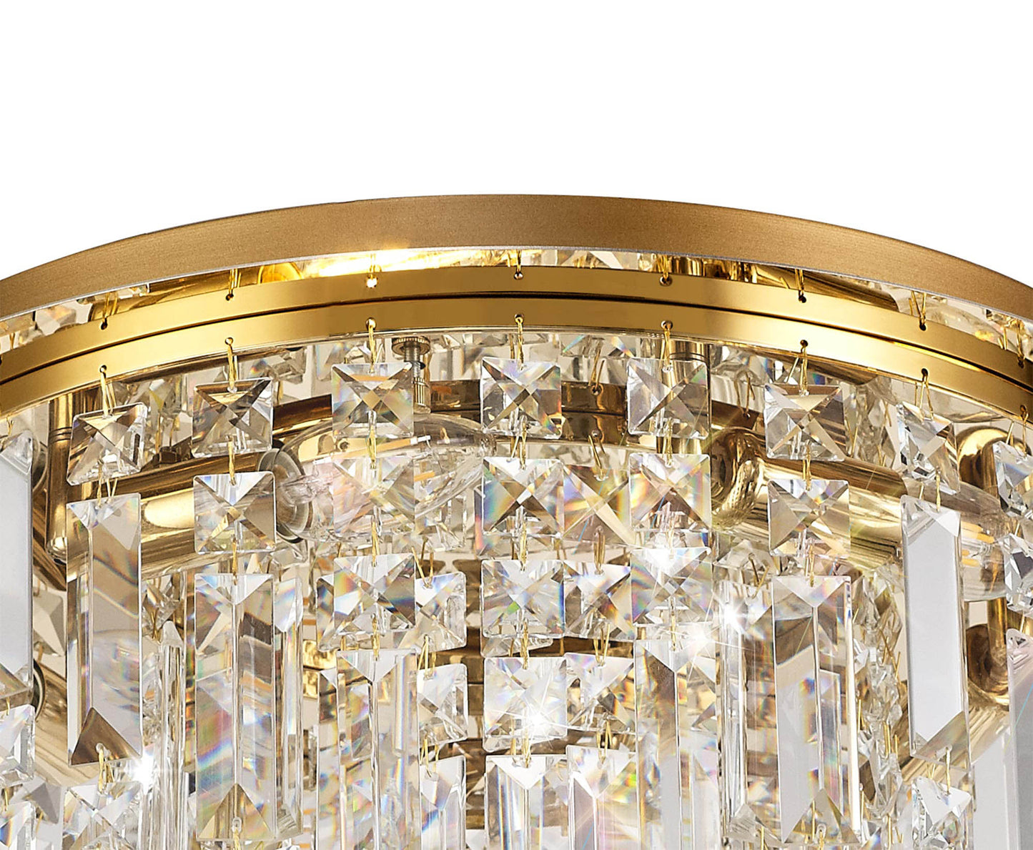 Bollin 45cm Round Flush Chandelier, 5 Light E14, Gold and Crystal