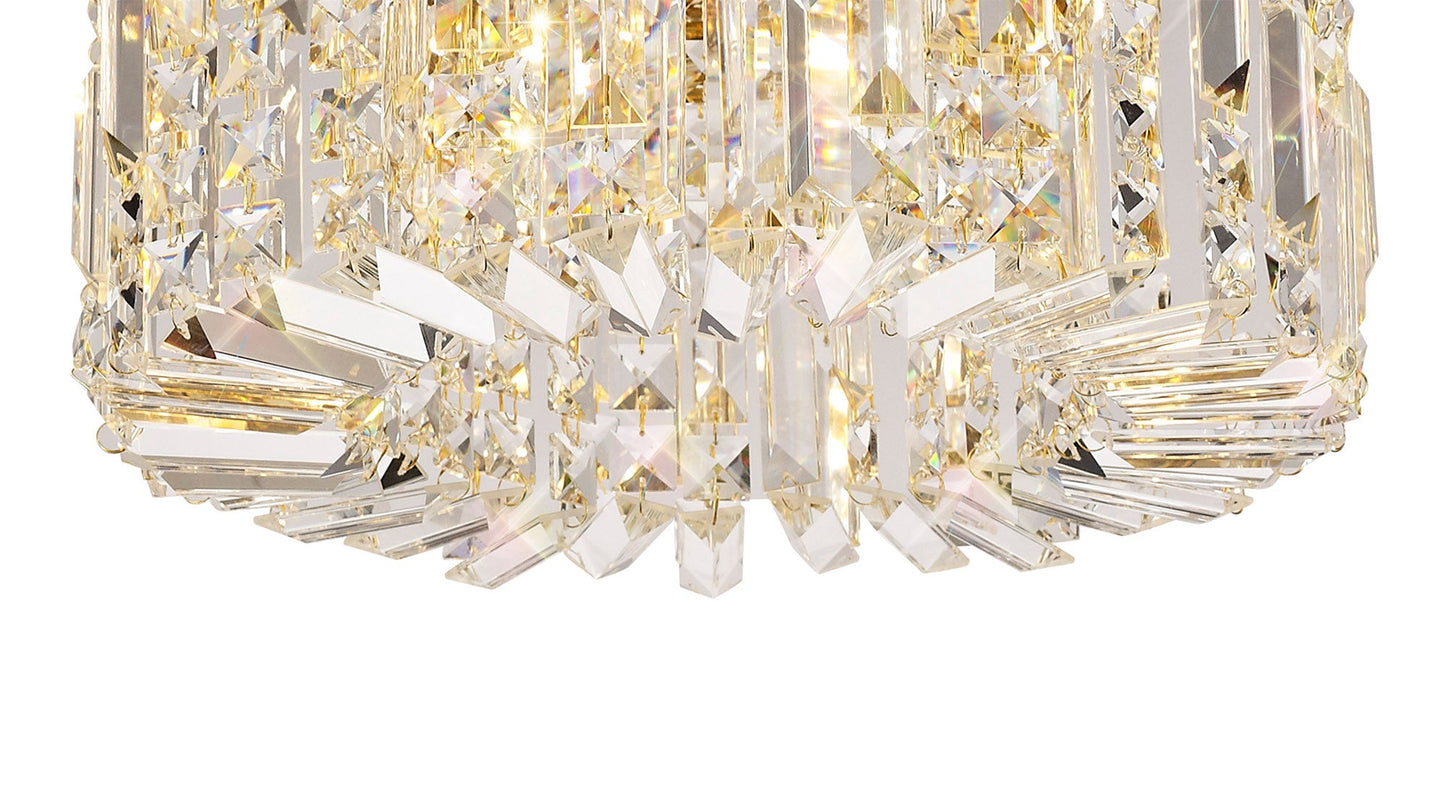 Bollin 45cm Round Flush Chandelier, 5 Light E14, Gold and Crystal