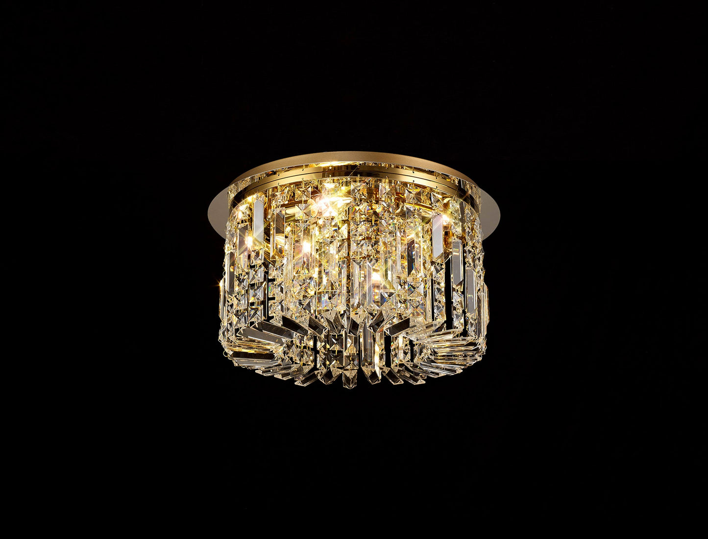 Bollin 45cm Round Flush Chandelier, 5 Light E14, Gold and Crystal