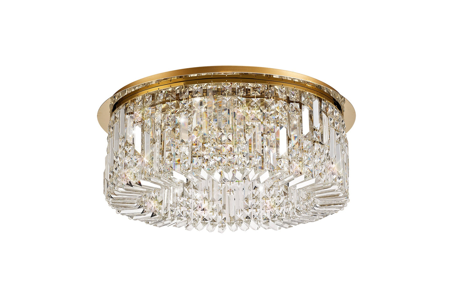 Bollin 65cm Round Flush Chandelier, 8 Light E14, Gold and Crystal