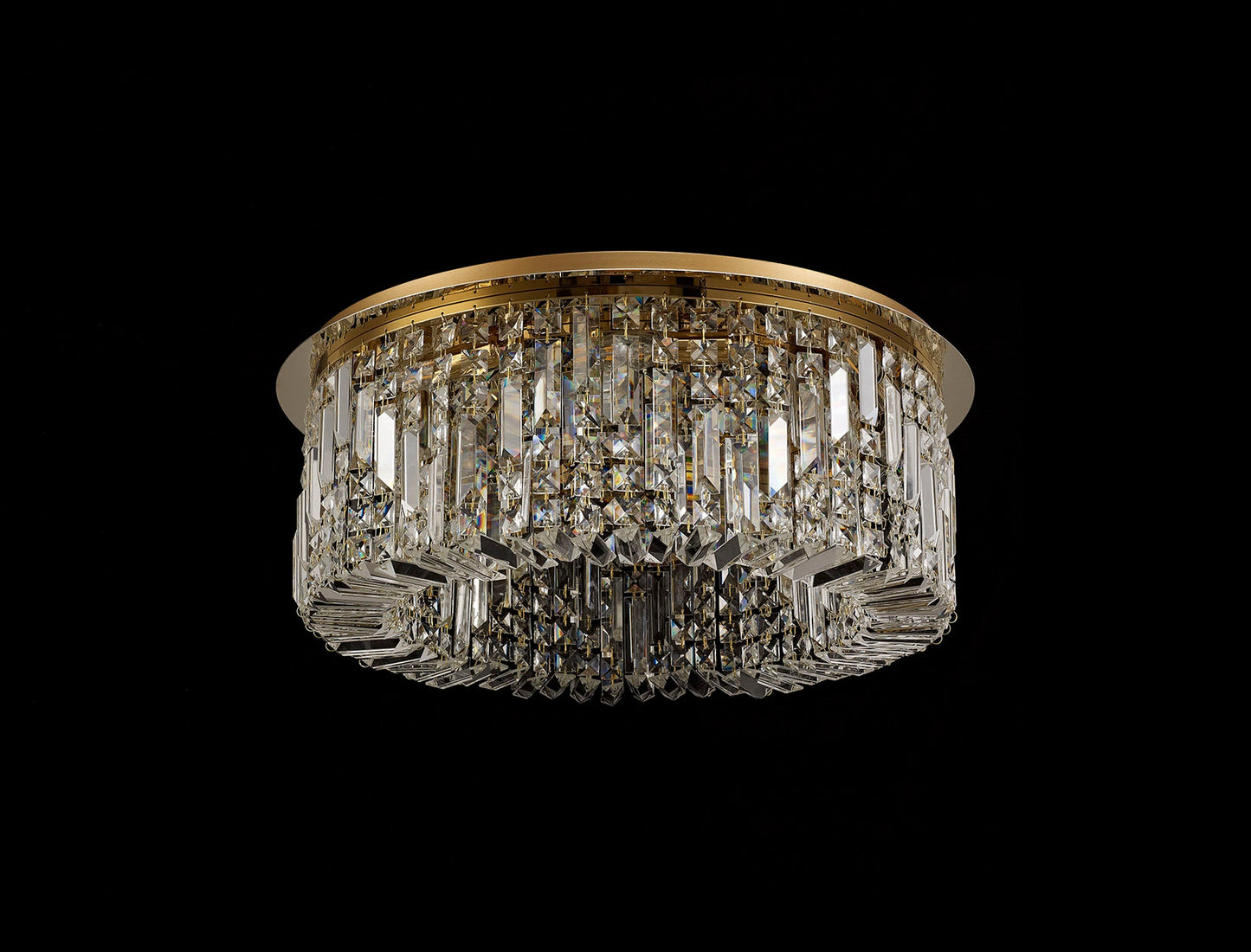 Bollin 65cm Round Flush Chandelier, 8 Light E14, Gold and Crystal