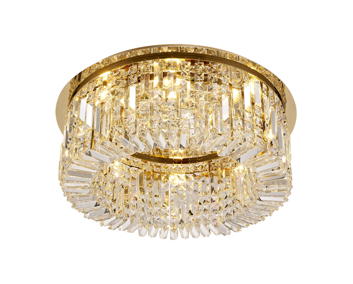 Bollin 65cm Round Flush Chandelier, 8 Light E14, Gold and Crystal