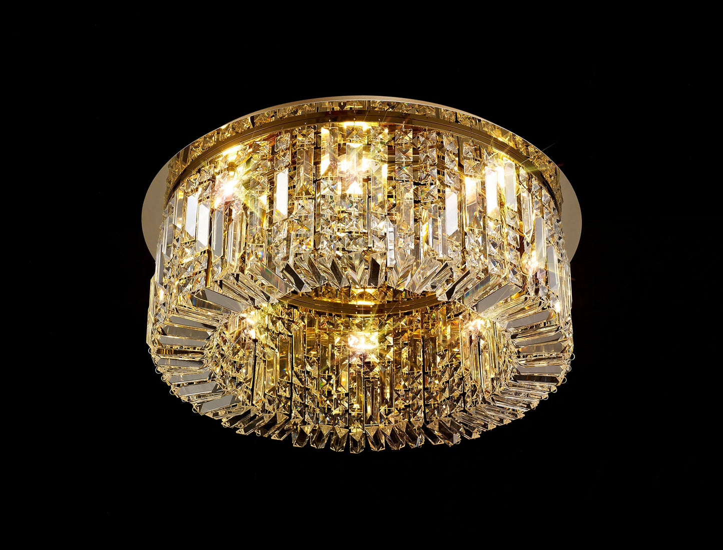 Bollin 65cm Round Flush Chandelier, 8 Light E14, Gold and Crystal