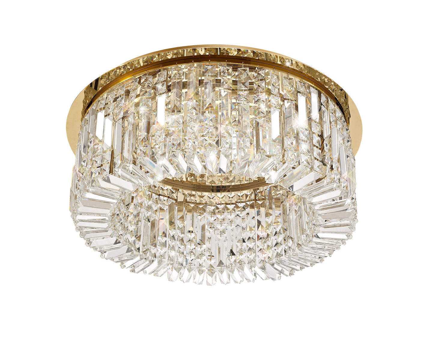Bollin 65cm Round Flush Chandelier, 8 Light E14, Gold and Crystal