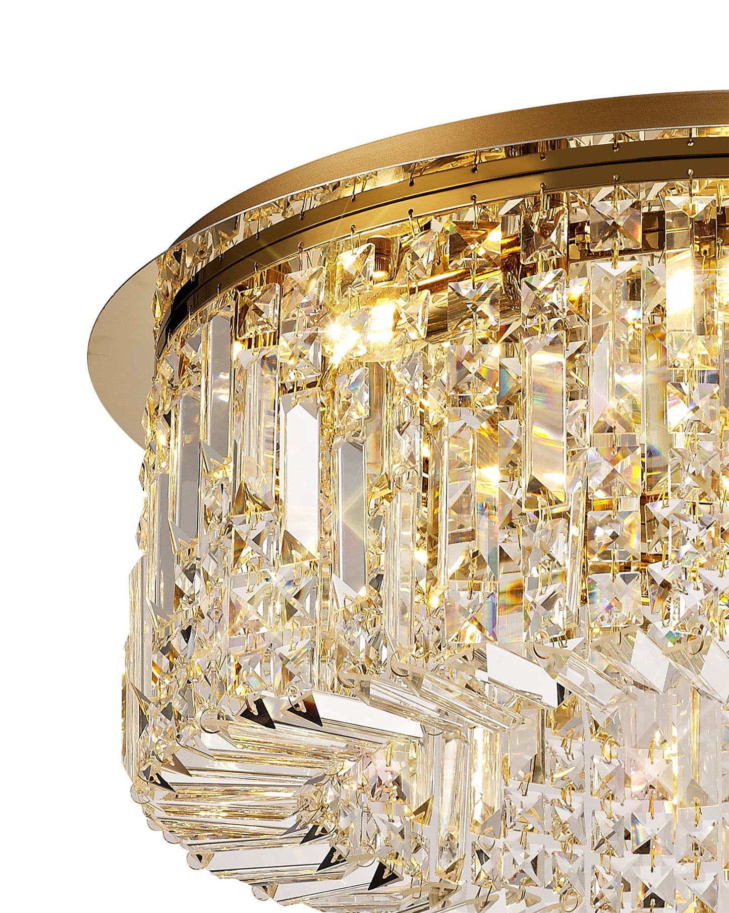 Bollin 65cm Round Flush Chandelier, 8 Light E14, Gold and Crystal