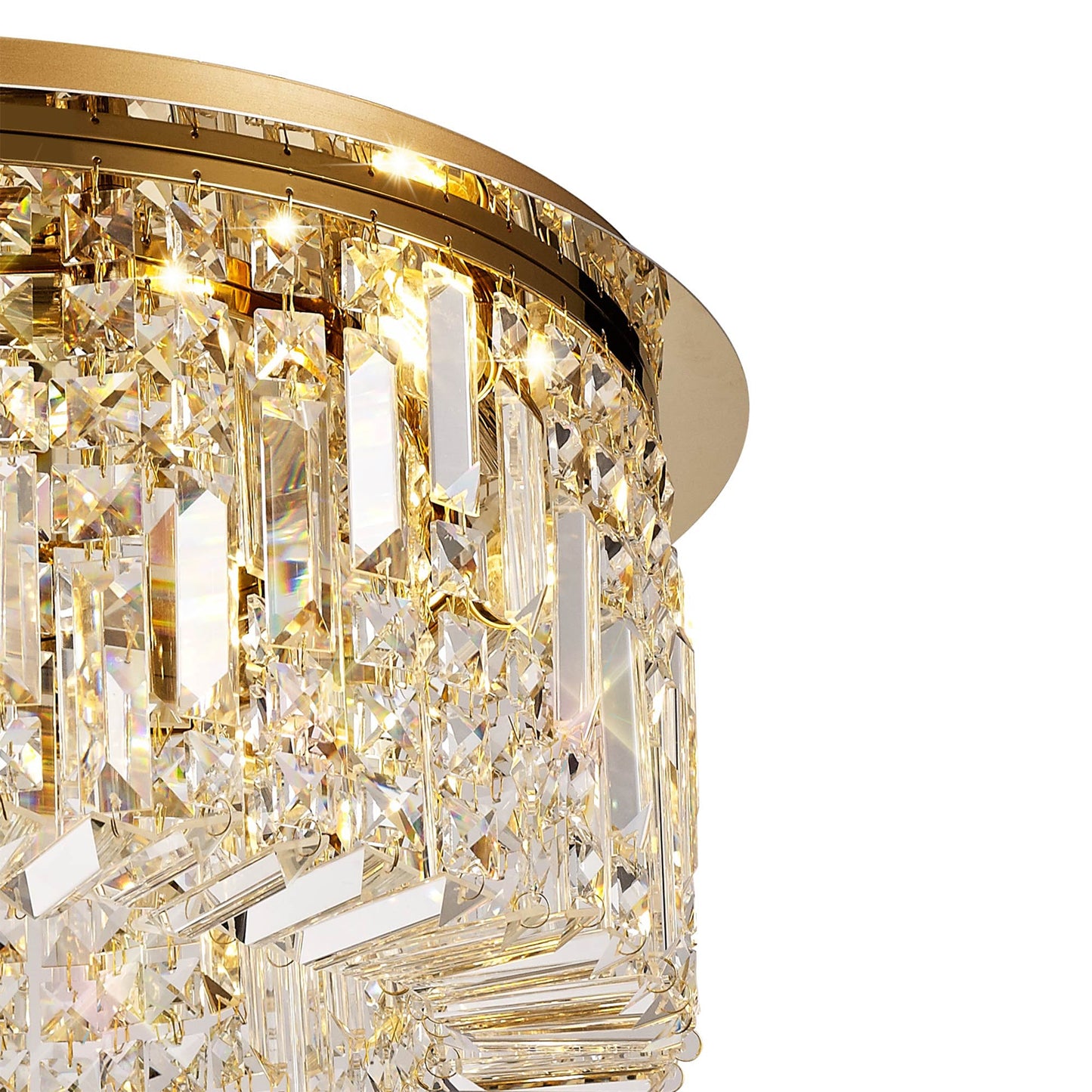Bollin 65cm Round Flush Chandelier, 8 Light E14, Gold and Crystal