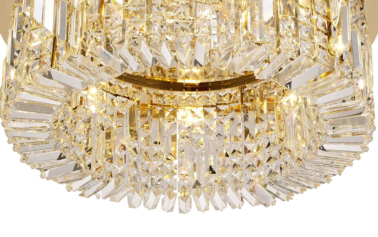 Bollin 65cm Round Flush Chandelier, 8 Light E14, Gold and Crystal