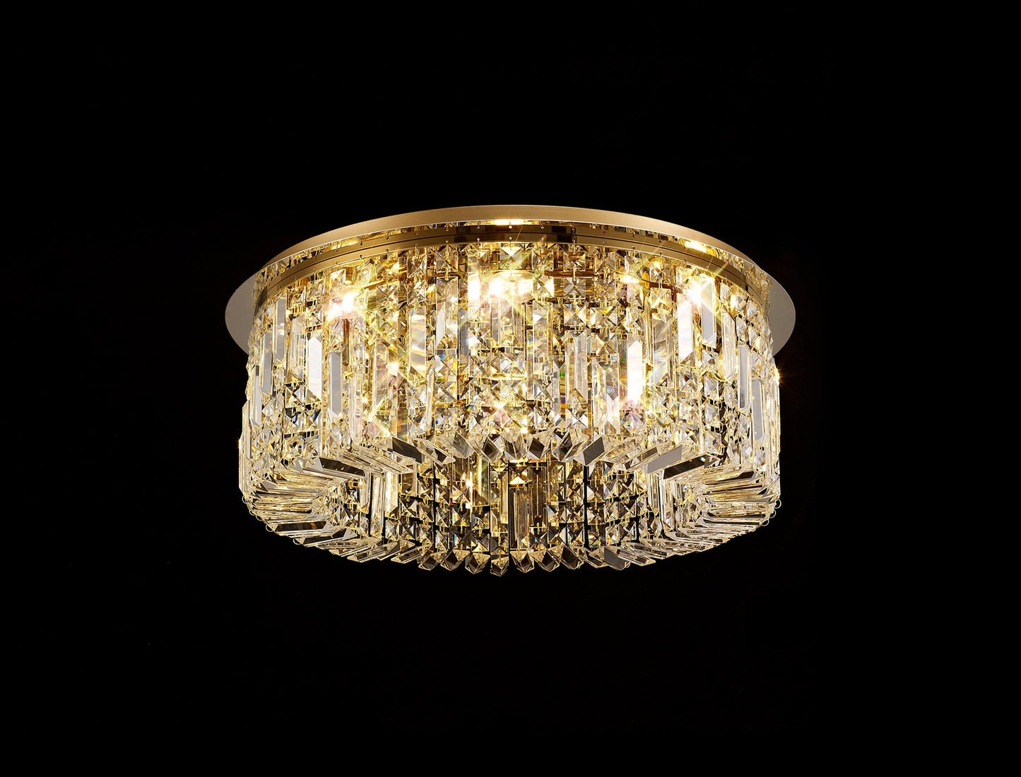 Bollin 65cm Round Flush Chandelier, 8 Light E14, Gold and Crystal