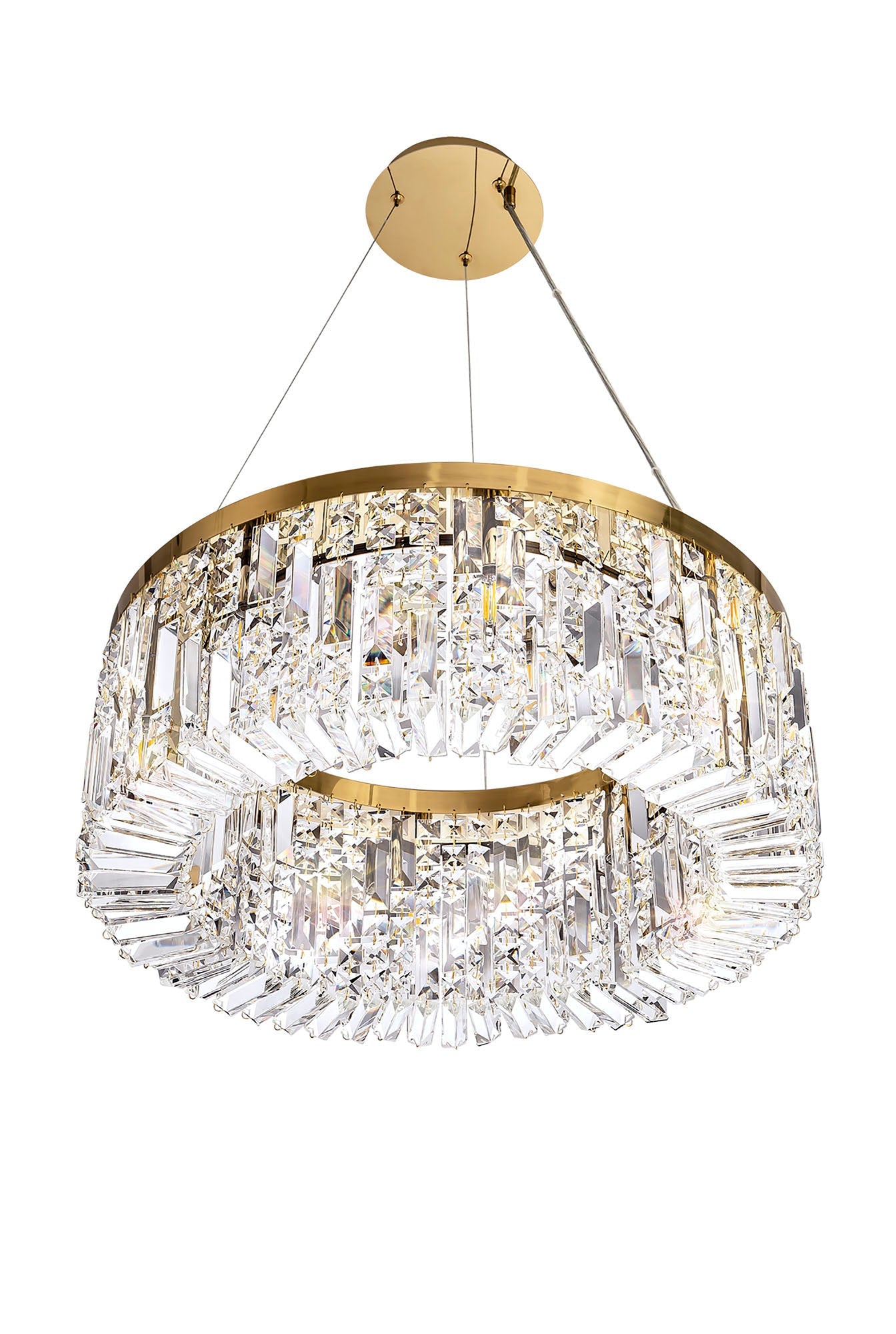 Bollin 60cm Round Pendant Chandelier, 8 Light E14, Gold and Crystal