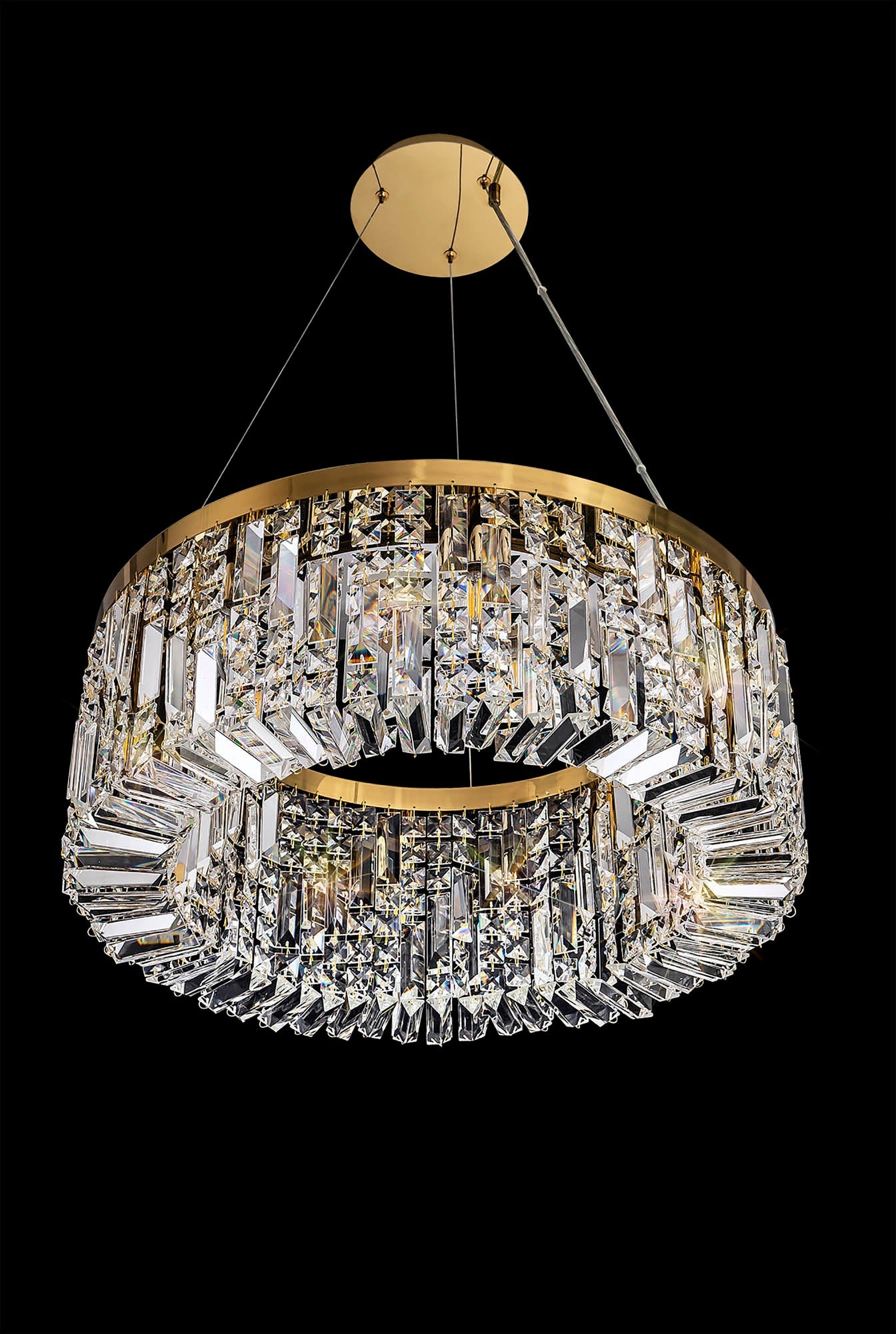 Bollin 60cm Round Pendant Chandelier, 8 Light E14, Gold and Crystal