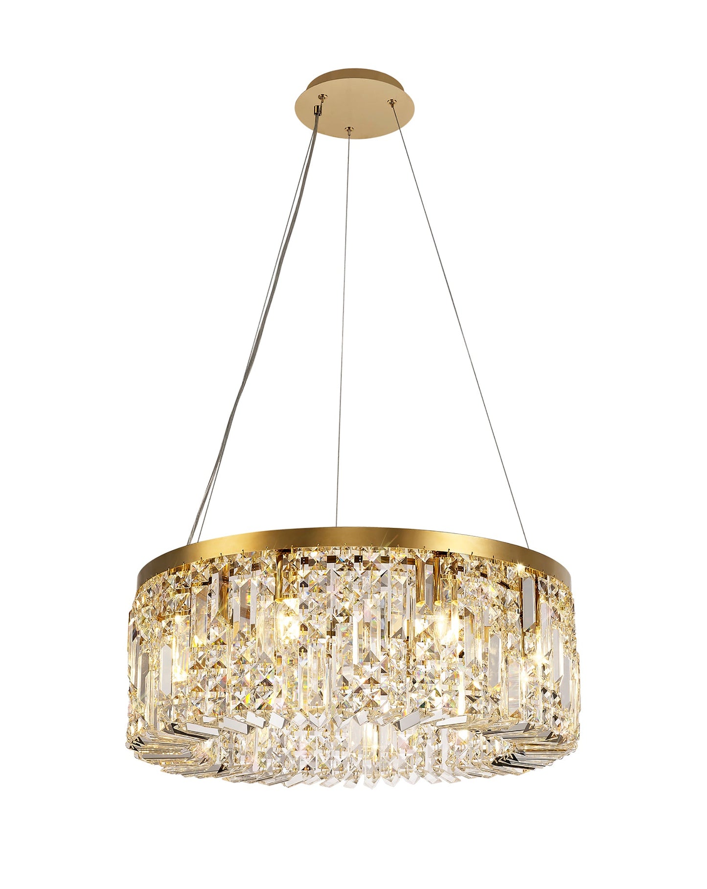 Bollin 60cm Round Pendant Chandelier, 8 Light E14, Gold and Crystal