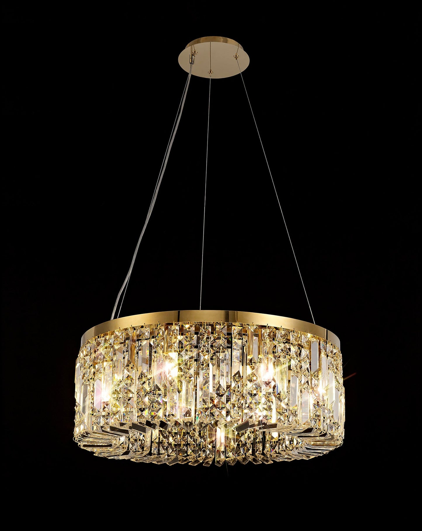 Bollin 60cm Round Pendant Chandelier, 8 Light E14, Gold and Crystal
