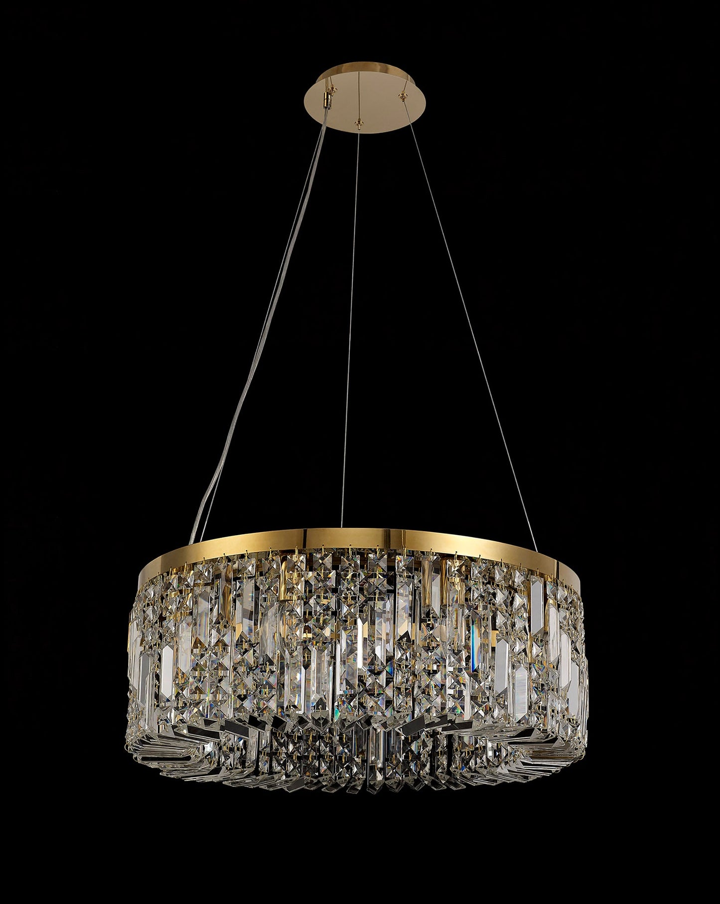 Bollin 60cm Round Pendant Chandelier, 8 Light E14, Gold and Crystal