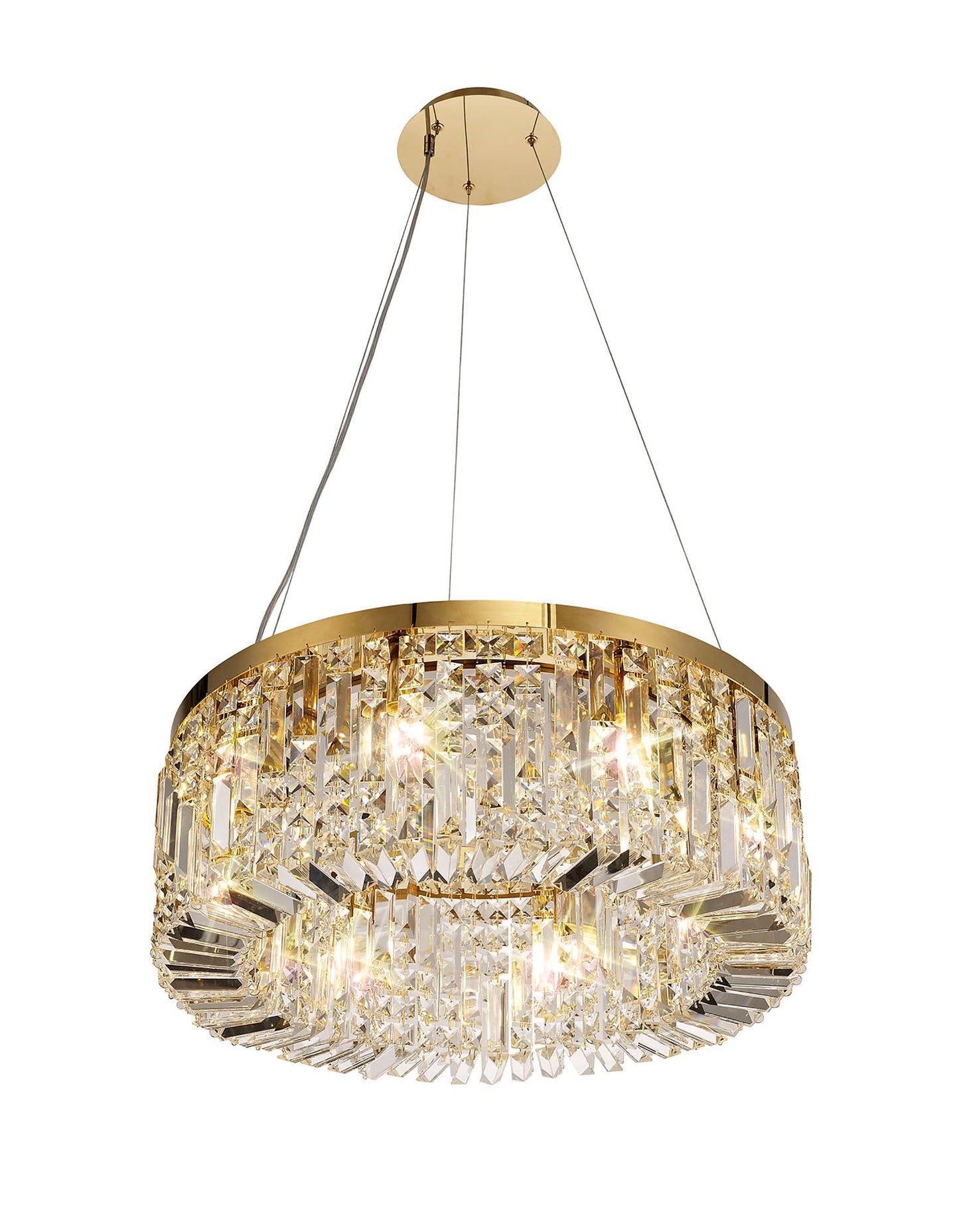 Bollin 60cm Round Pendant Chandelier, 8 Light E14, Gold and Crystal