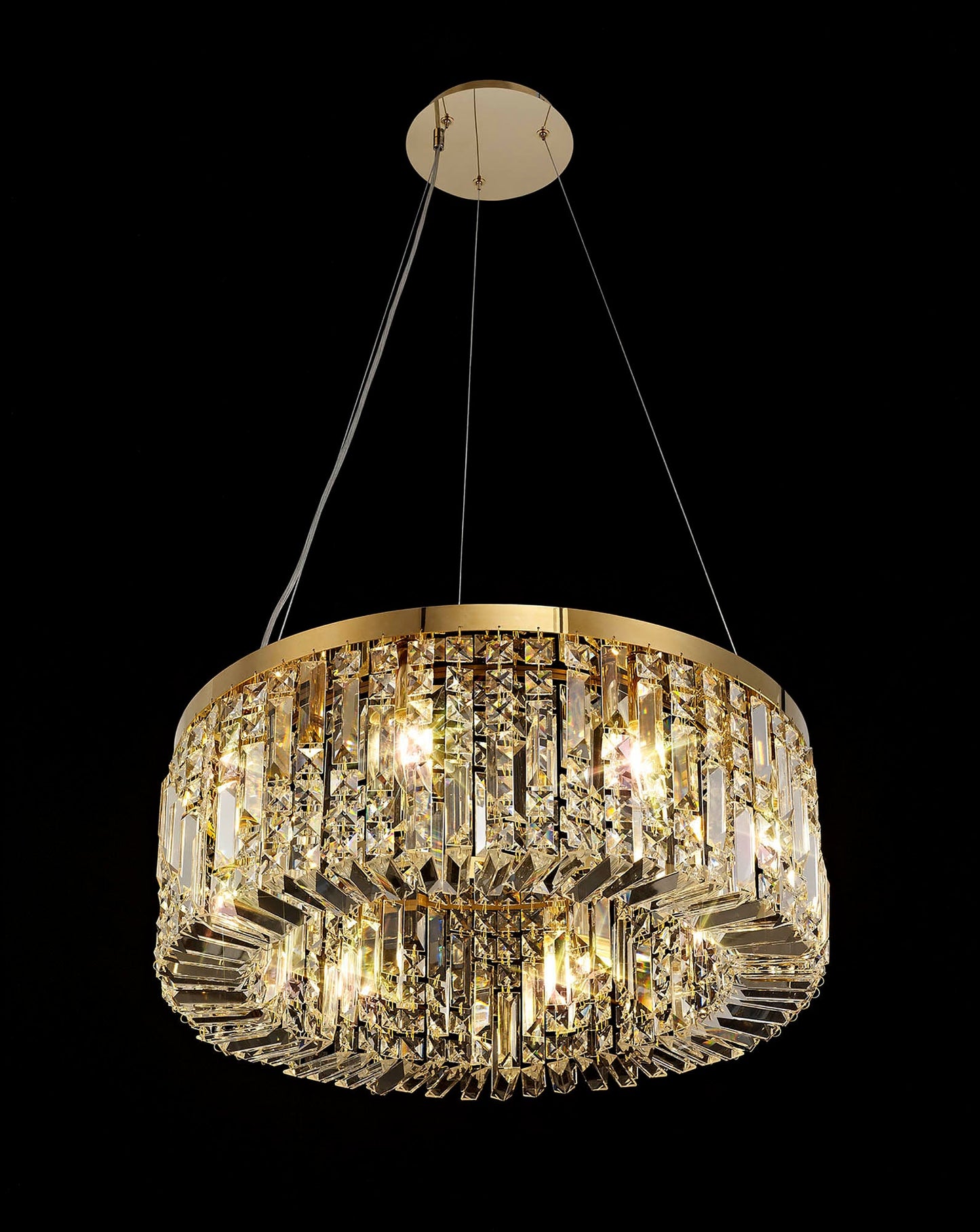 Bollin 60cm Round Pendant Chandelier, 8 Light E14, Gold and Crystal