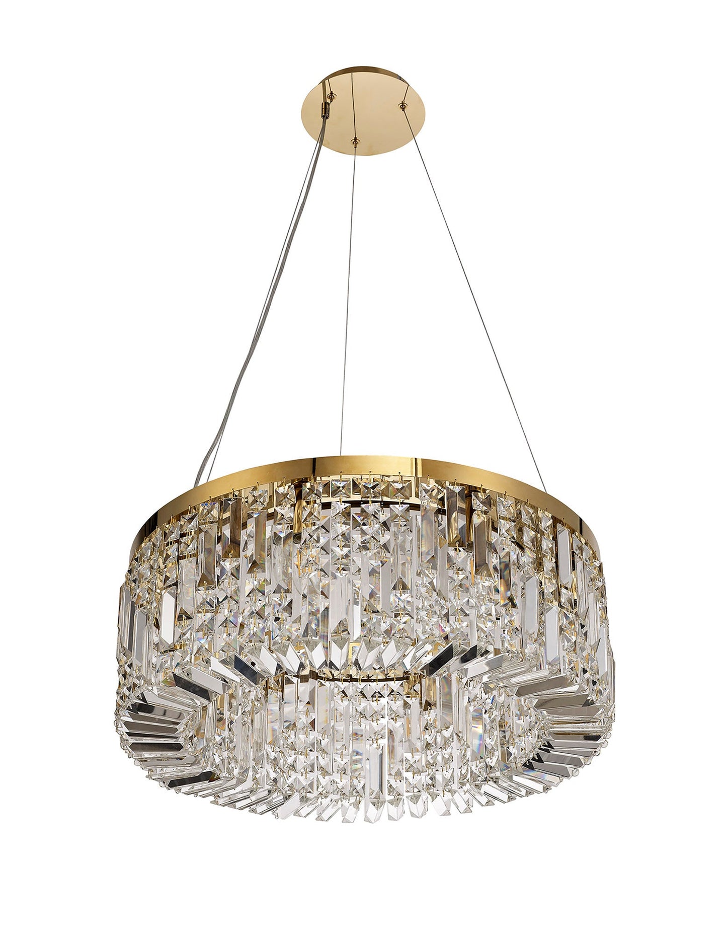 Bollin 60cm Round Pendant Chandelier, 8 Light E14, Gold and Crystal