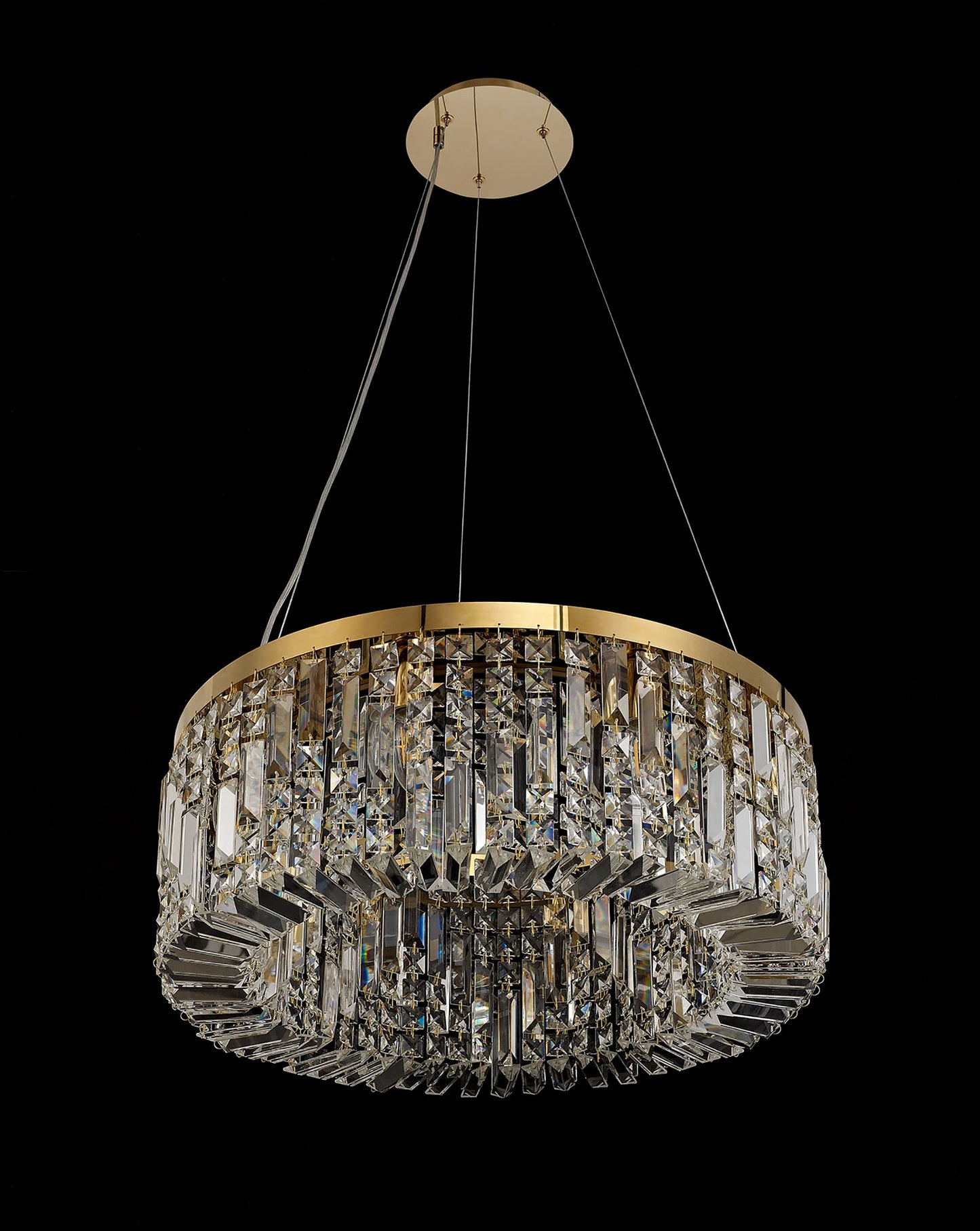 Bollin 60cm Round Pendant Chandelier, 8 Light E14, Gold and Crystal