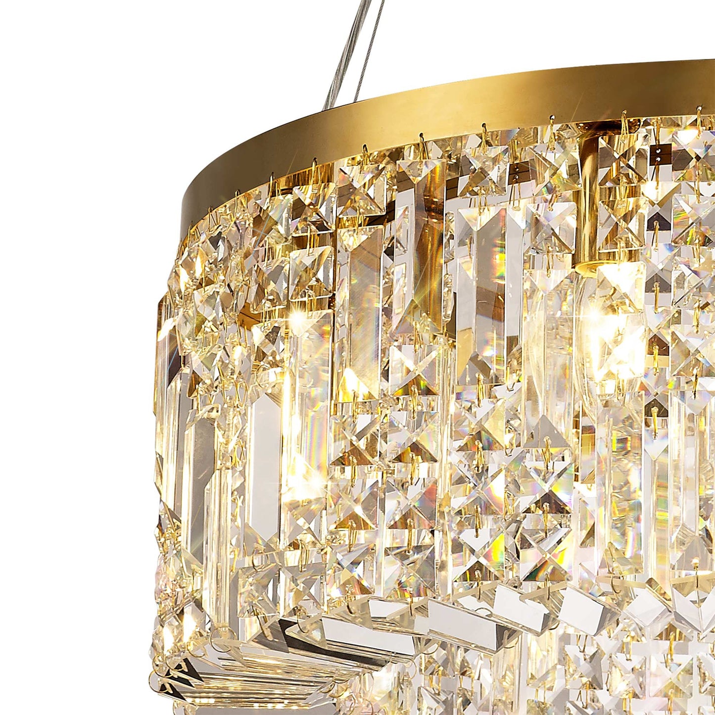 Bollin 60cm Round Pendant Chandelier, 8 Light E14, Gold and Crystal