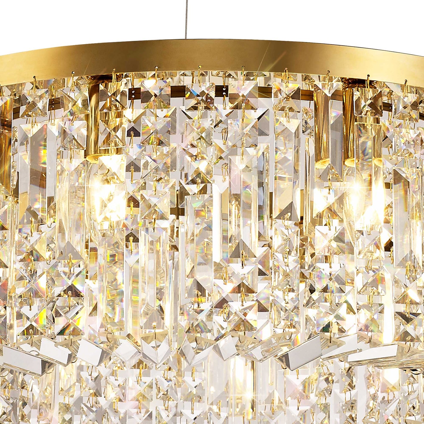 Bollin 60cm Round Pendant Chandelier, 8 Light E14, Gold and Crystal