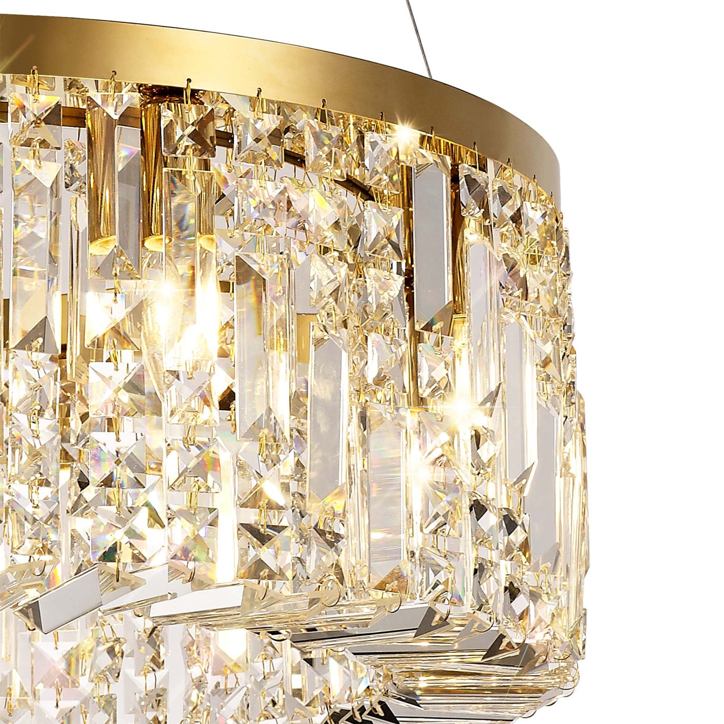 Bollin 60cm Round Pendant Chandelier, 8 Light E14, Gold and Crystal