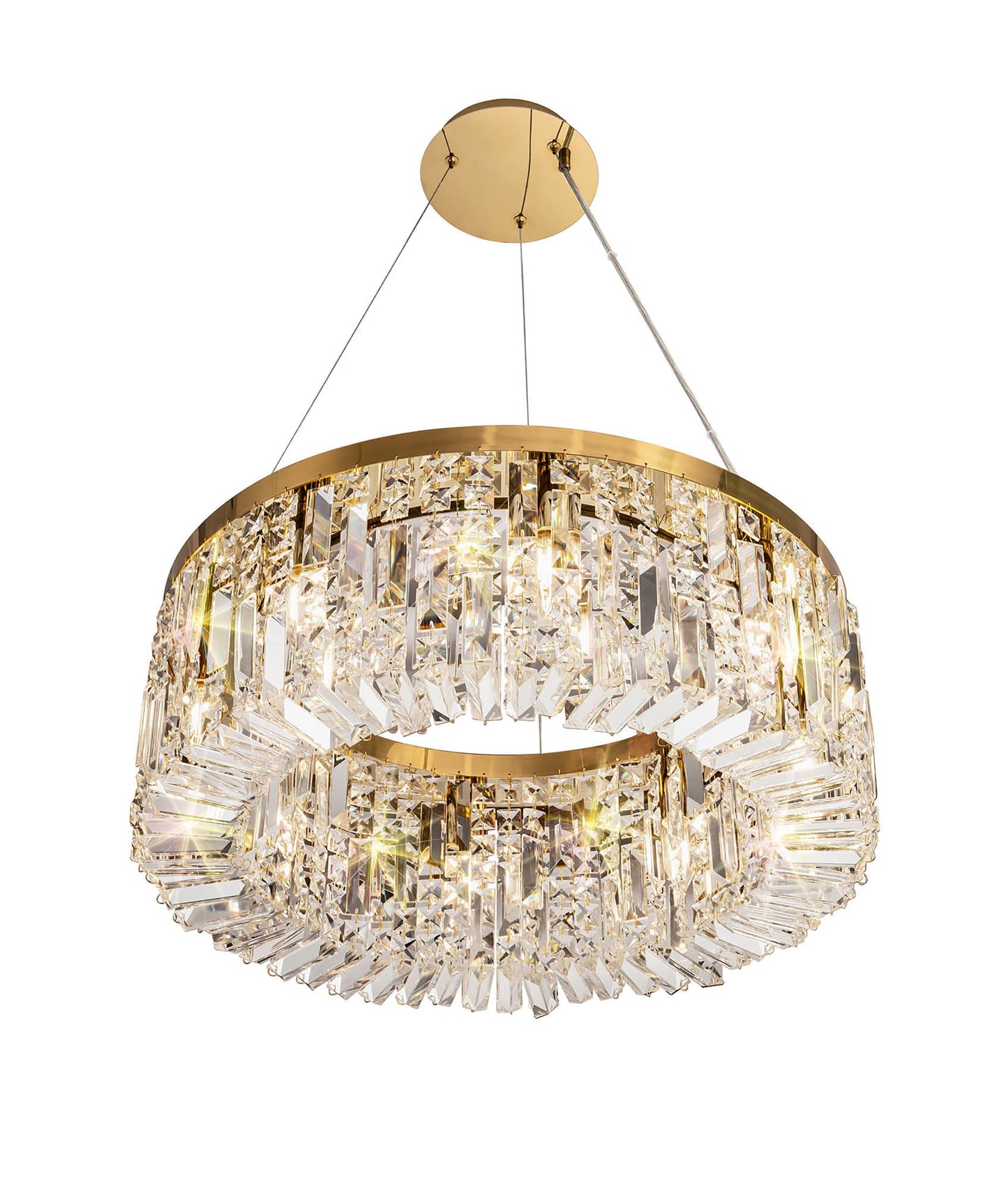 Bollin 60cm Round Pendant Chandelier, 8 Light E14, Gold and Crystal