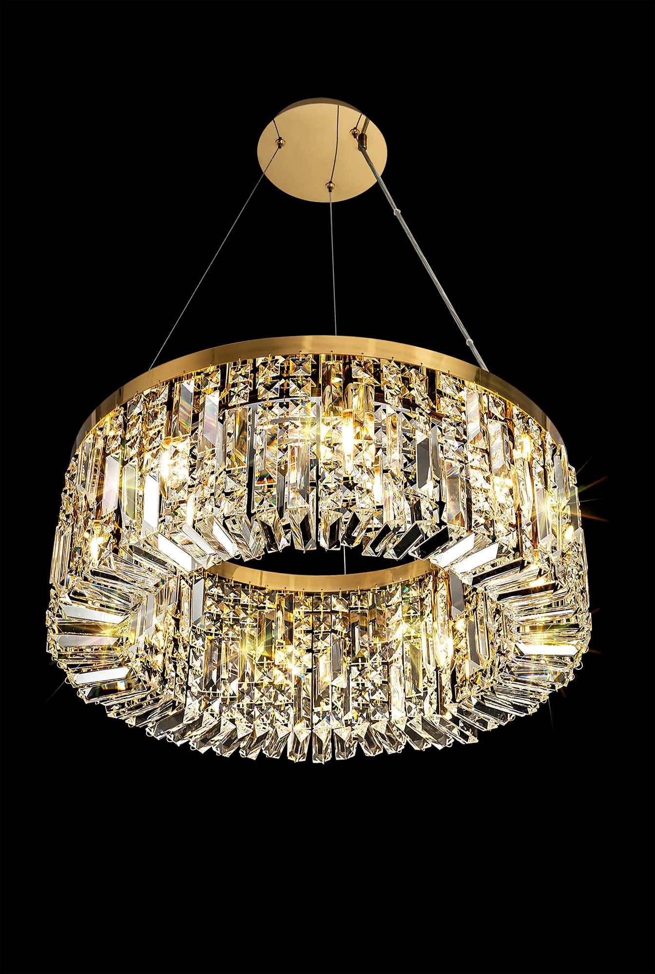 Bollin 60cm Round Pendant Chandelier, 8 Light E14, Gold and Crystal