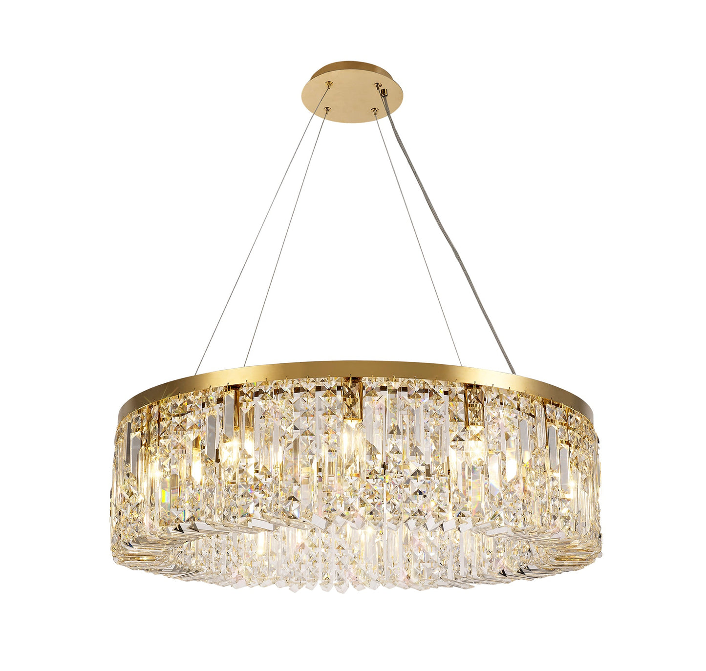 Bollin 80cm Round Pendant Chandelier, 12 Light E14, Gold and Crystal Item Weight: 16.8kg