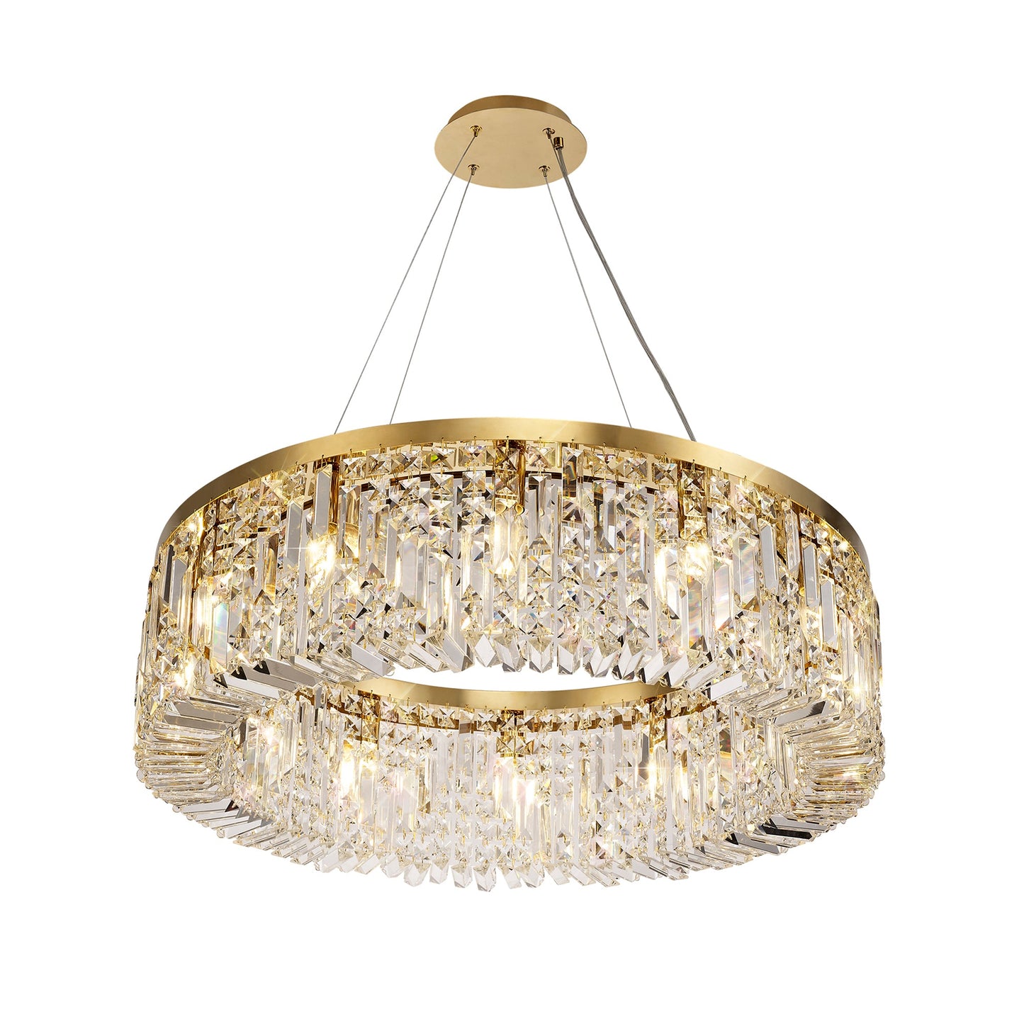 Bollin 80cm Round Pendant Chandelier, 12 Light E14, Gold and Crystal Item Weight: 16.8kg