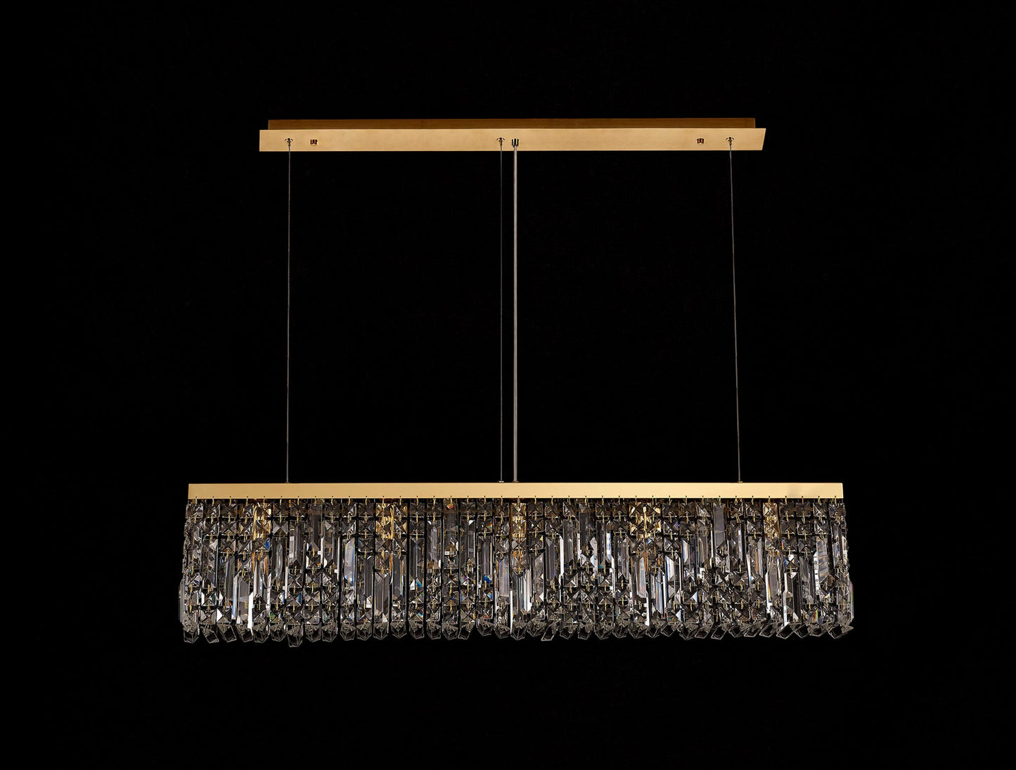 Bollin 102x9cm Linear Pendant Chandelier, 5 Light E14, Gold and Crystal