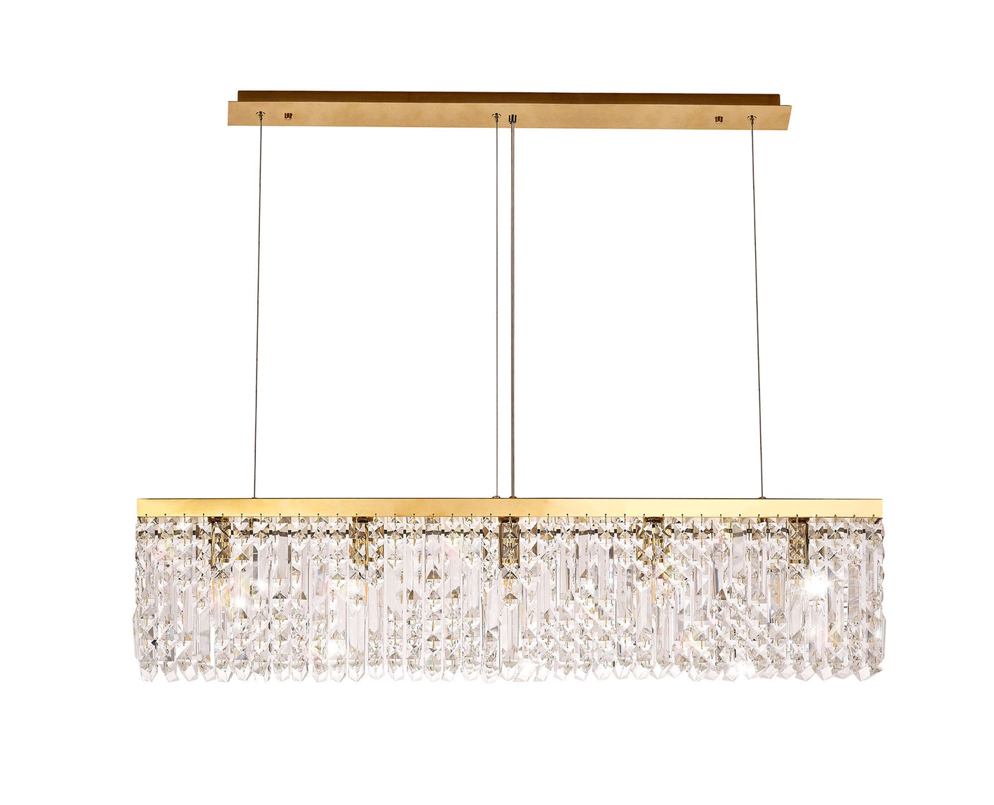 Bollin 102x9cm Linear Pendant Chandelier, 5 Light E14, Gold and Crystal