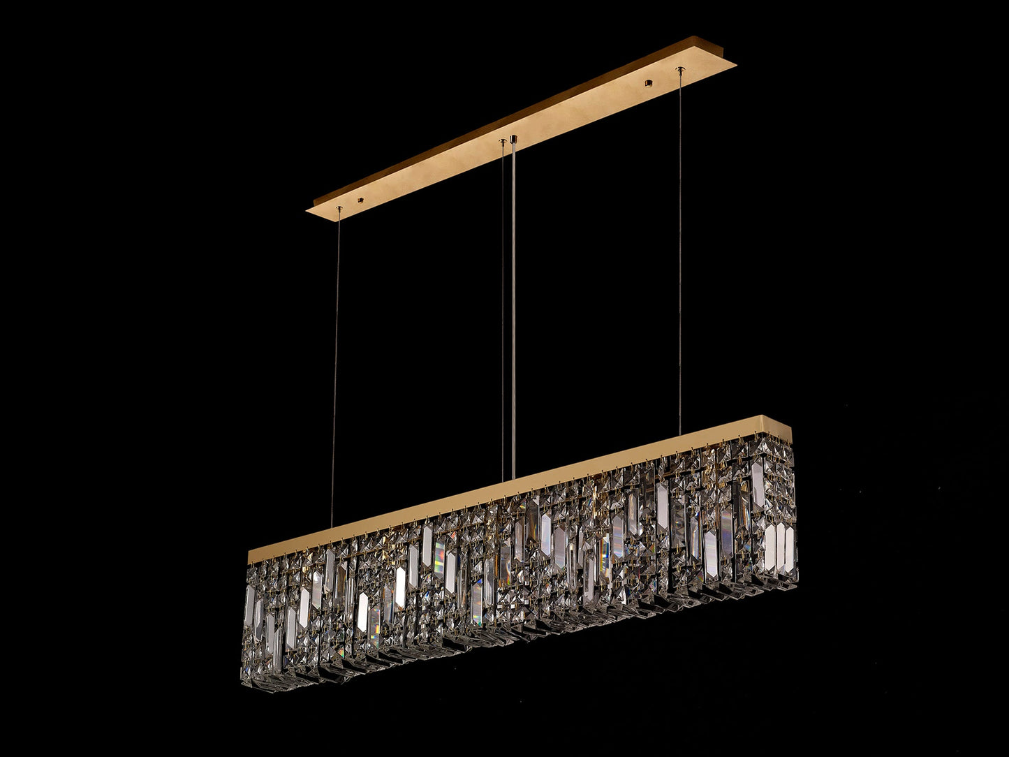 Bollin 102x9cm Linear Pendant Chandelier, 5 Light E14, Gold and Crystal