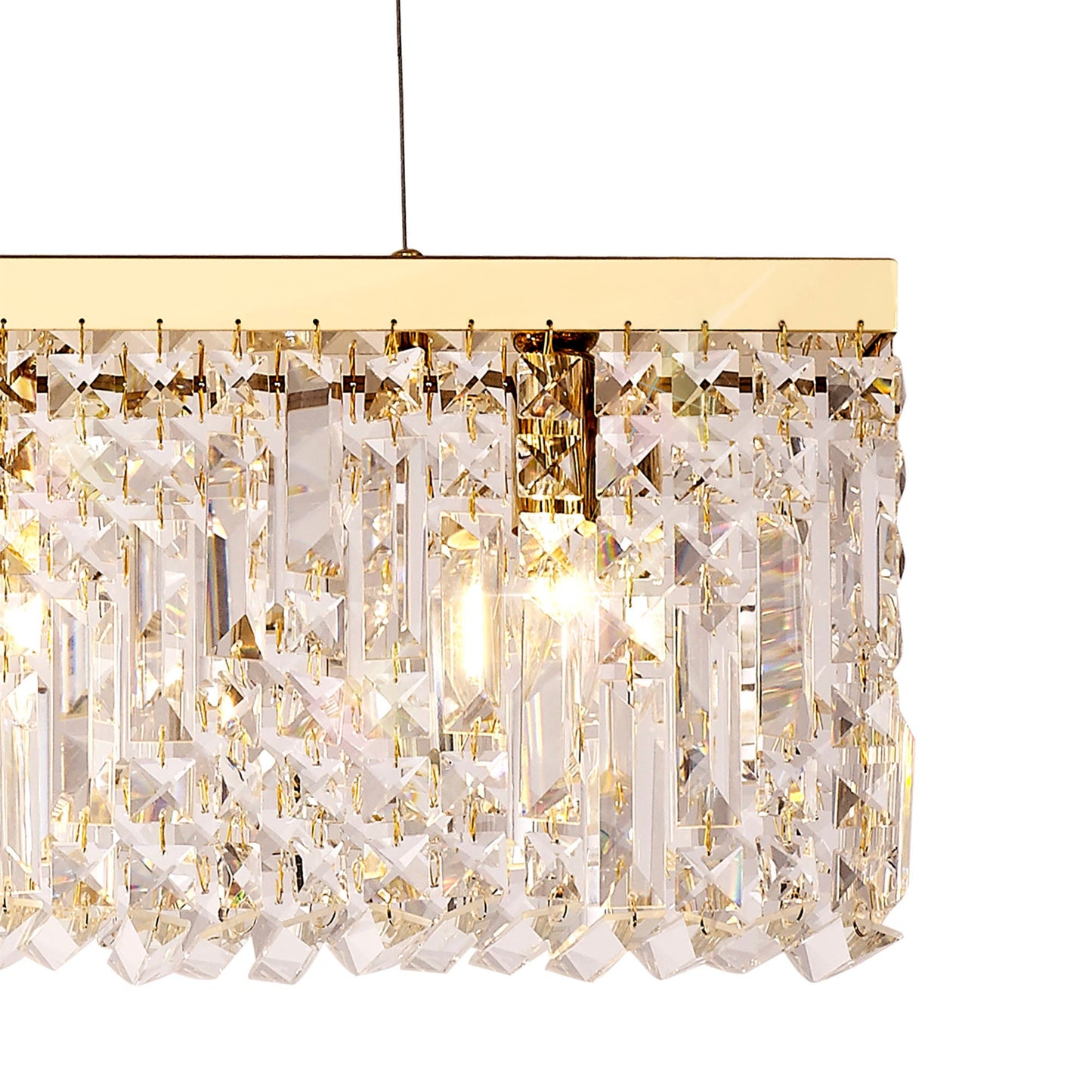 Bollin 102x9cm Linear Pendant Chandelier, 5 Light E14, Gold and Crystal