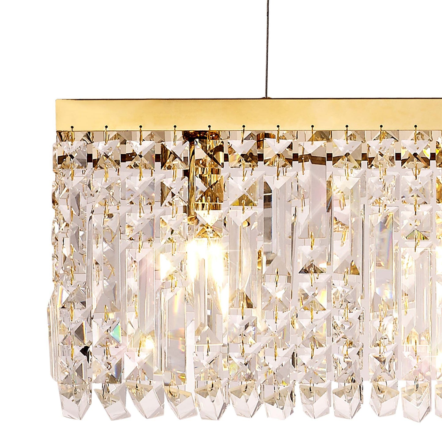 Bollin 102x9cm Linear Pendant Chandelier, 5 Light E14, Gold and Crystal
