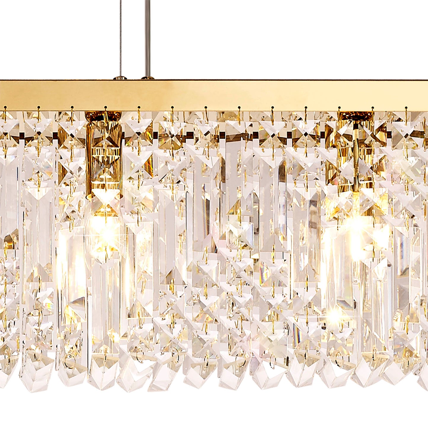 Bollin 102x9cm Linear Pendant Chandelier, 5 Light E14, Gold and Crystal