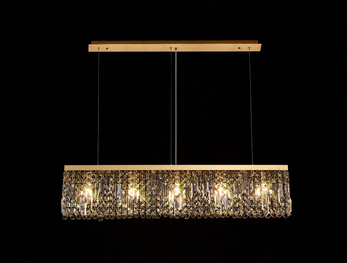 Bollin 102x9cm Linear Pendant Chandelier, 5 Light E14, Gold and Crystal