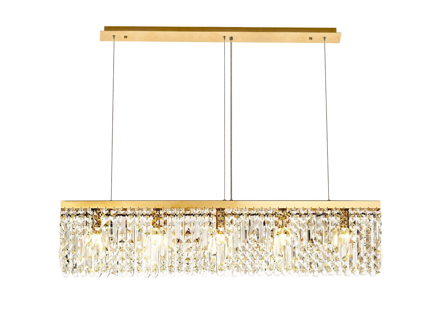 Bollin 102x9cm Linear Pendant Chandelier, 5 Light E14, Gold and Crystal