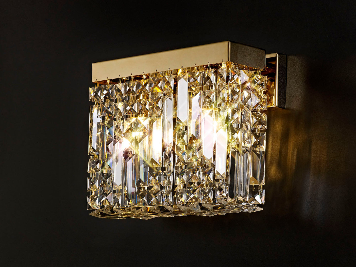 Bollin 29x13cm Rectangular Small Wall Lamp, 2 Light E14, Gold and Crystal