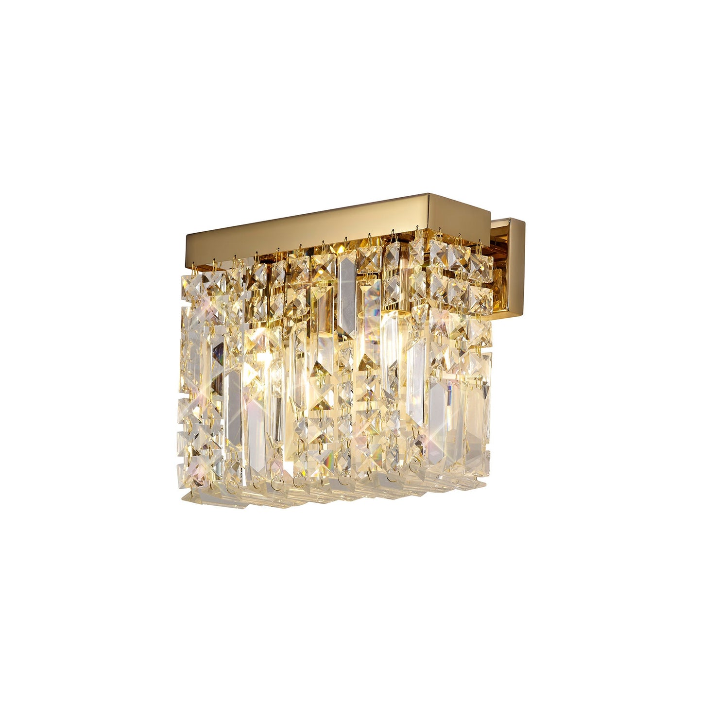 Bollin 29x13cm Rectangular Small Wall Lamp, 2 Light E14, Gold and Crystal