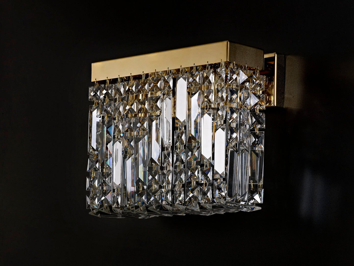 Bollin 29x13cm Rectangular Small Wall Lamp, 2 Light E14, Gold and Crystal