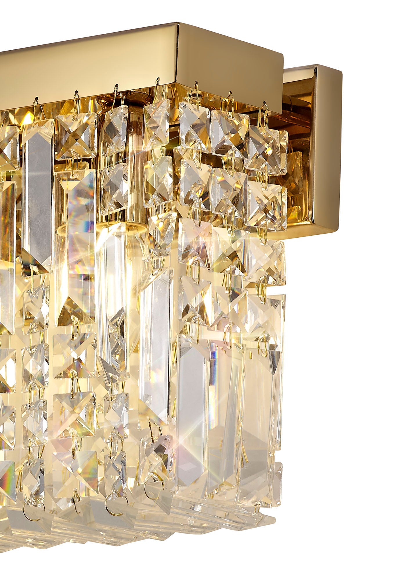 Bollin 29x13cm Rectangular Small Wall Lamp, 2 Light E14, Gold and Crystal