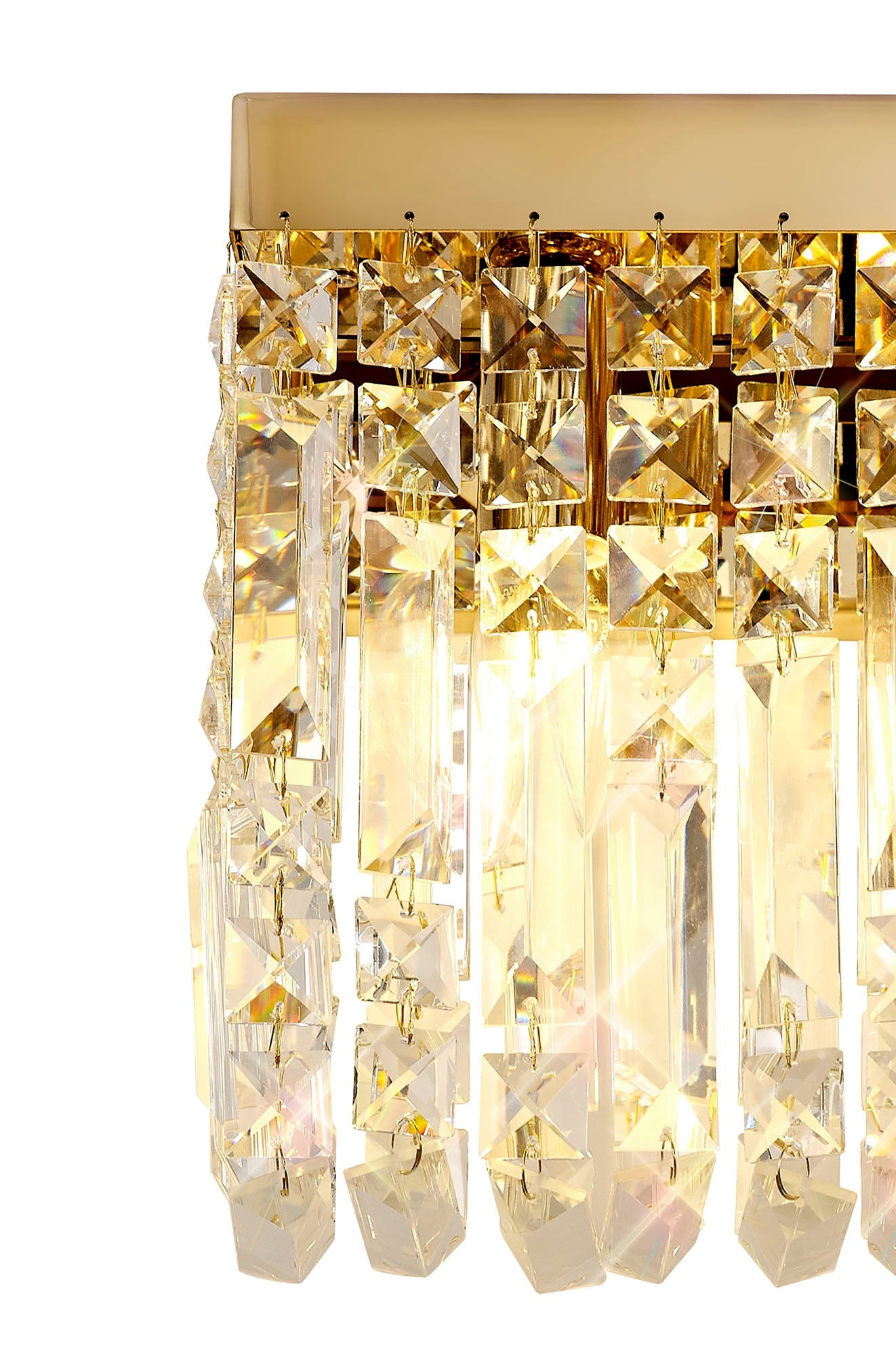 Bollin 29x13cm Rectangular Small Wall Lamp, 2 Light E14, Gold and Crystal