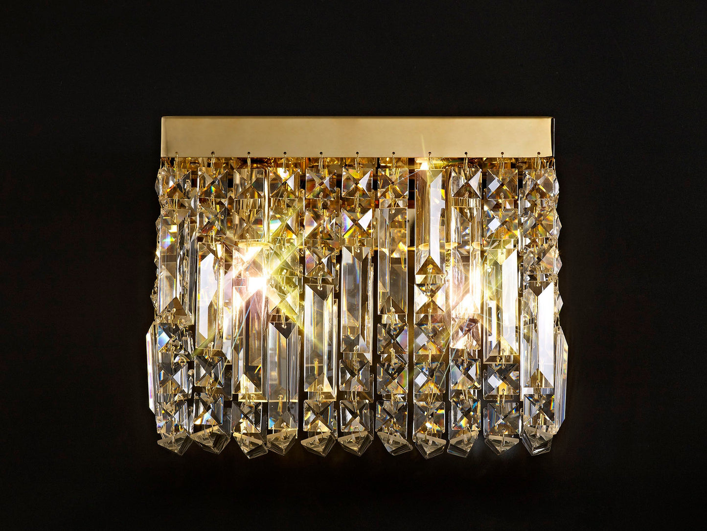 Bollin 29x13cm Rectangular Small Wall Lamp, 2 Light E14, Gold and Crystal