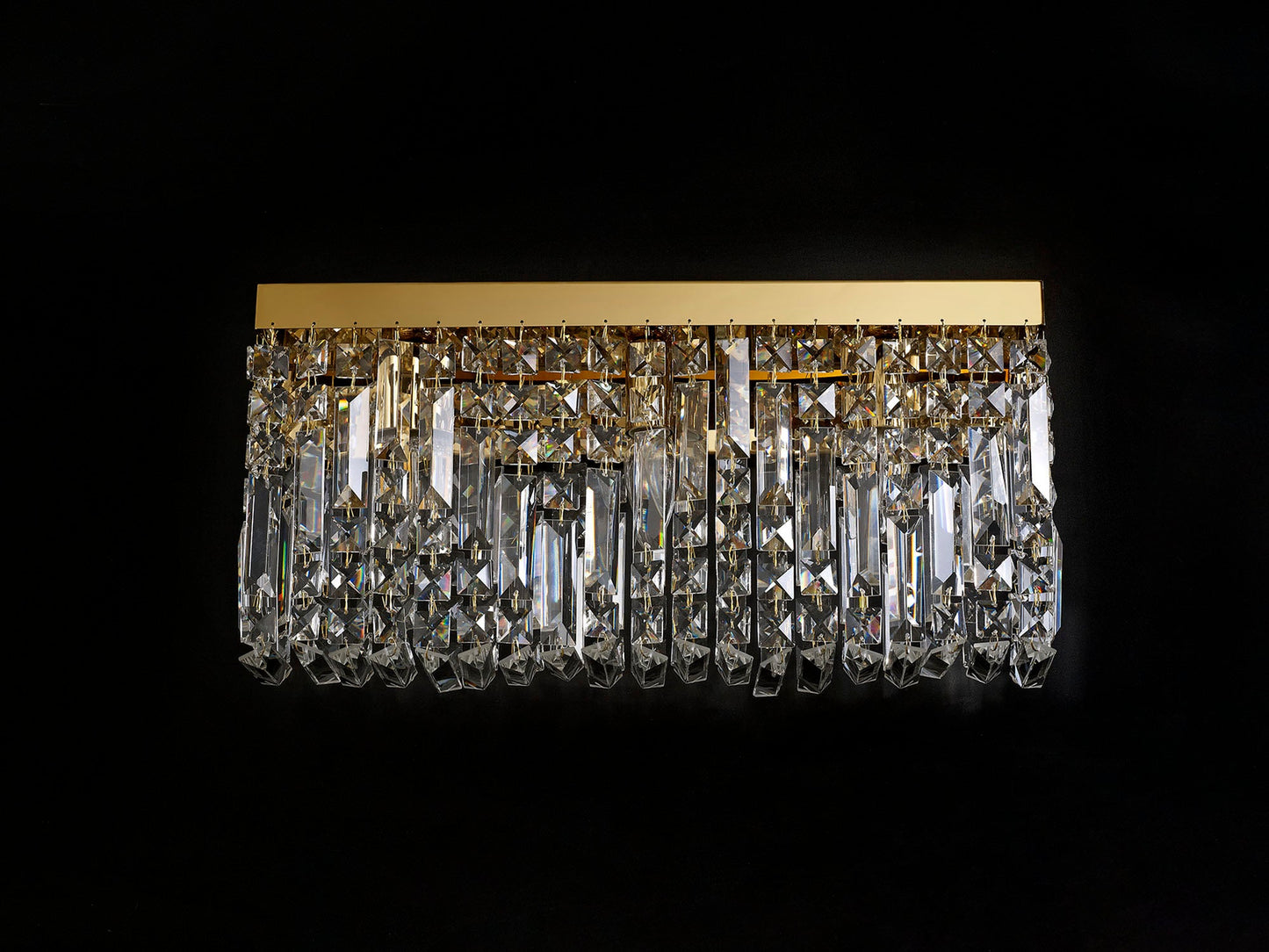 Bollin 50x24cm Rectangular Large Wall Lamp, 3 Light E14, Gold and Crystal