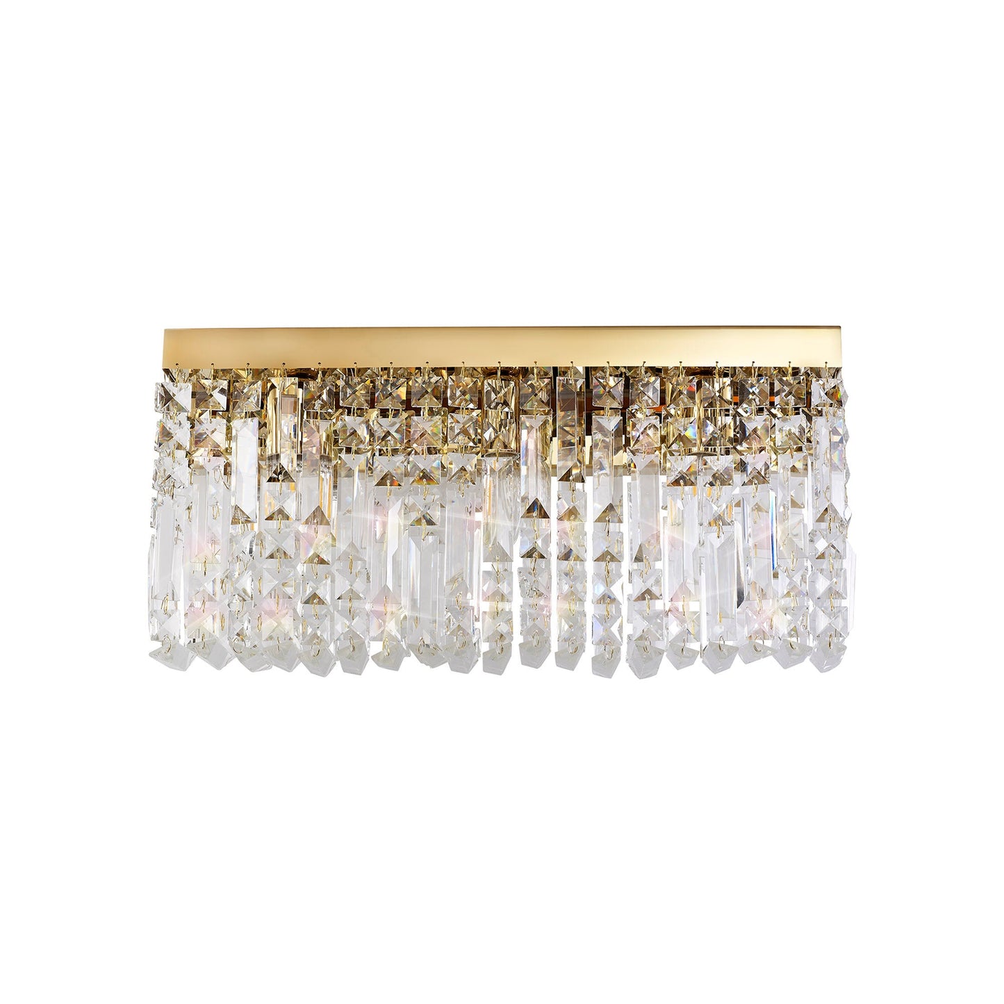 Bollin 50x24cm Rectangular Large Wall Lamp, 3 Light E14, Gold and Crystal