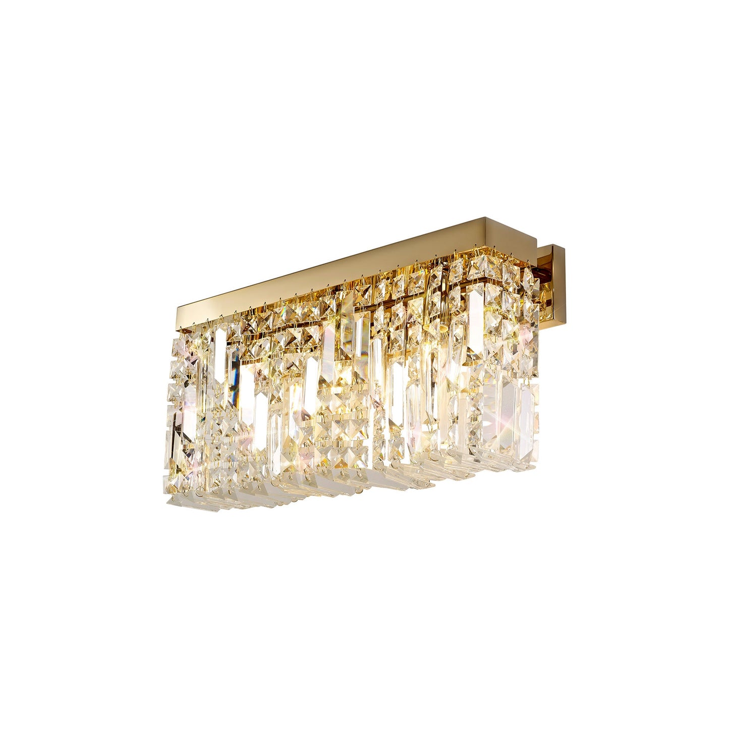 Bollin 50x24cm Rectangular Large Wall Lamp, 3 Light E14, Gold and Crystal