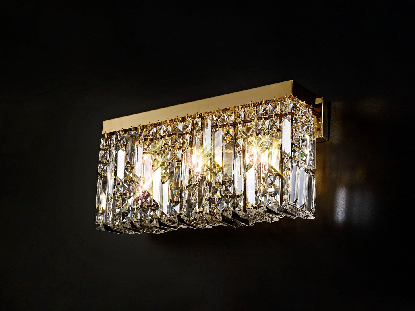 Bollin 50x24cm Rectangular Large Wall Lamp, 3 Light E14, Gold and Crystal